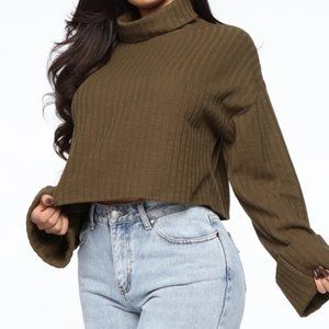 Fashion Nova Olive Turtleneck Crop Top
